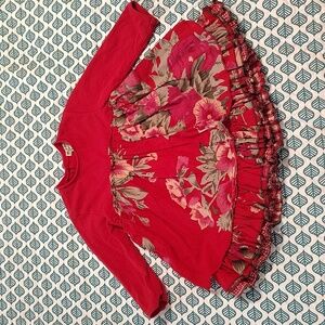 Elaina et Lena Red Floral Dress Size 12 Months Layers Long Sleeve Cotton